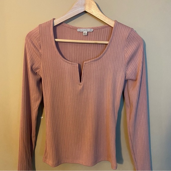 Haute Monde Soft Pink Ribbed Long Sleeve Top - Picture 2 of 5